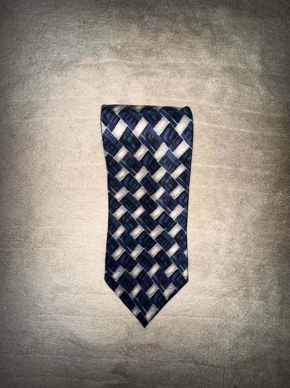 Daniel Hechter Men's Blue and Silver Geometric Pattern Silk Necktie